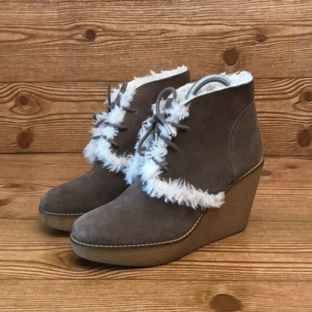 GAP NEW YORK “Gwen Shearling” Tree‎ Bark Suede Wedges Boots ladies size 9